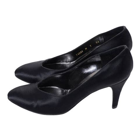 yves saint laurent black satin shoes with a rose|Shoes .